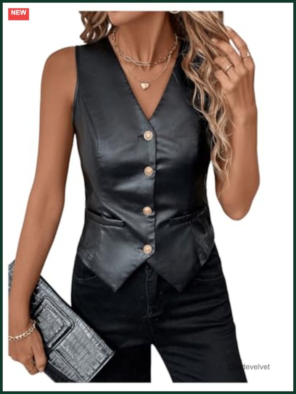 PU Leather Button Down V Neck Sleeveless Vest Waistcoat